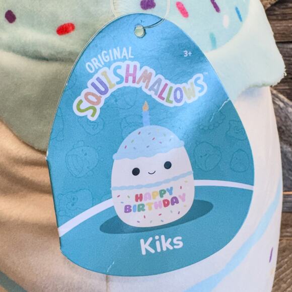 NWT-2023, Kiks, The Happy Birthday Cake w/ Candle Plush Squishmallow Toy, 10”H - Picture 5 of 7